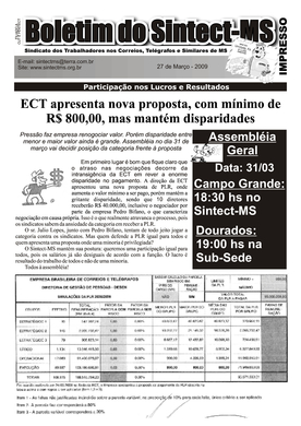 Boletim do Sintect MS -  27 de Março de 2009