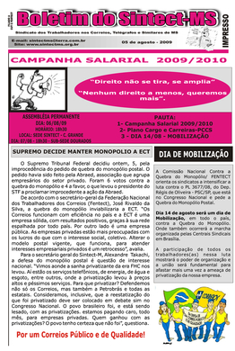 Boletim do Sintect MS - 05 de agosto de 2009