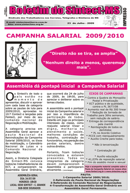 Boletim Sintect MS - 23 de Julho de 2009