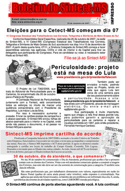 Boletim do SINTECT-MS - 05 de Setembro de 2007