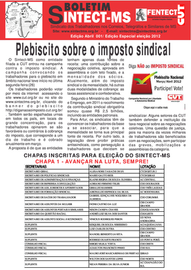 Informativo - Abril 2012 Plebiscito Imposto Sindical e Chapas para eleição do Sintect-MS