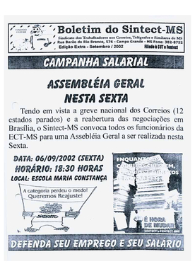 Boletim do SINTECT-MS - Edição Extra - Setembro Ano 2002