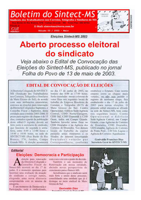 Boletim do SINTECT-MS - Edição 03 - Maio  Ano 2003